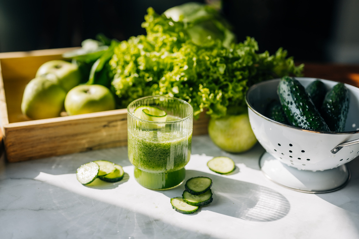 nutritious fall foods - Detox diet concept: green vegetables on wooden table