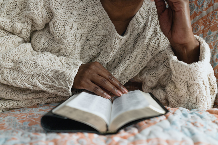 bible stories patience - Woman Reads Book in Bed
