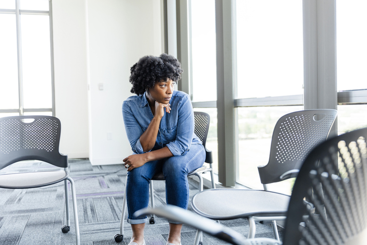 embrace single season - After group therapy, woman thinks about life