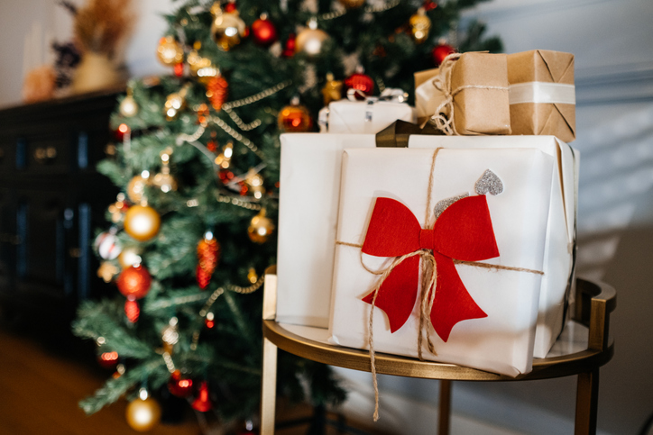 Christmas Tree With Decorations And Present