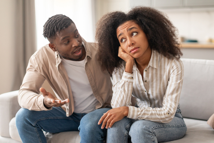 Single Women Happier Than Single Men - Unhappy millennial black couple arguing facing relationship issues at home